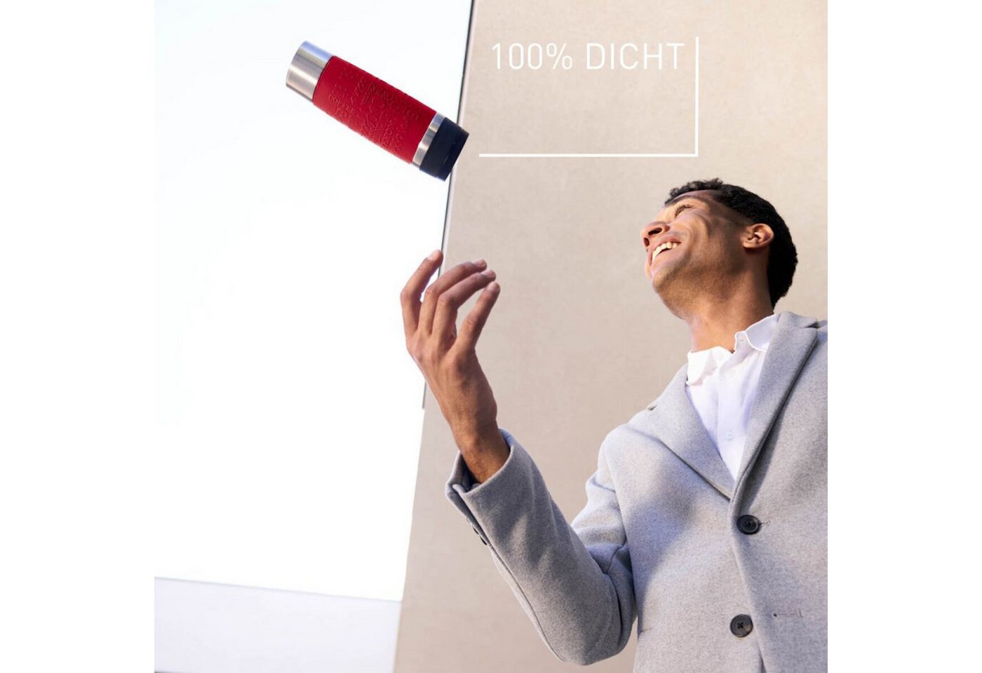Emsa Thermobecher Travel Mug Classic, mit 360°-Trinköffnung, auslaufsicher, rutschfest, Edelstahl, Kunststoff, Silikon, 4h heiß, 8h kalt - 360 ml / 6h heiß, 12h – Bild 3 von 5