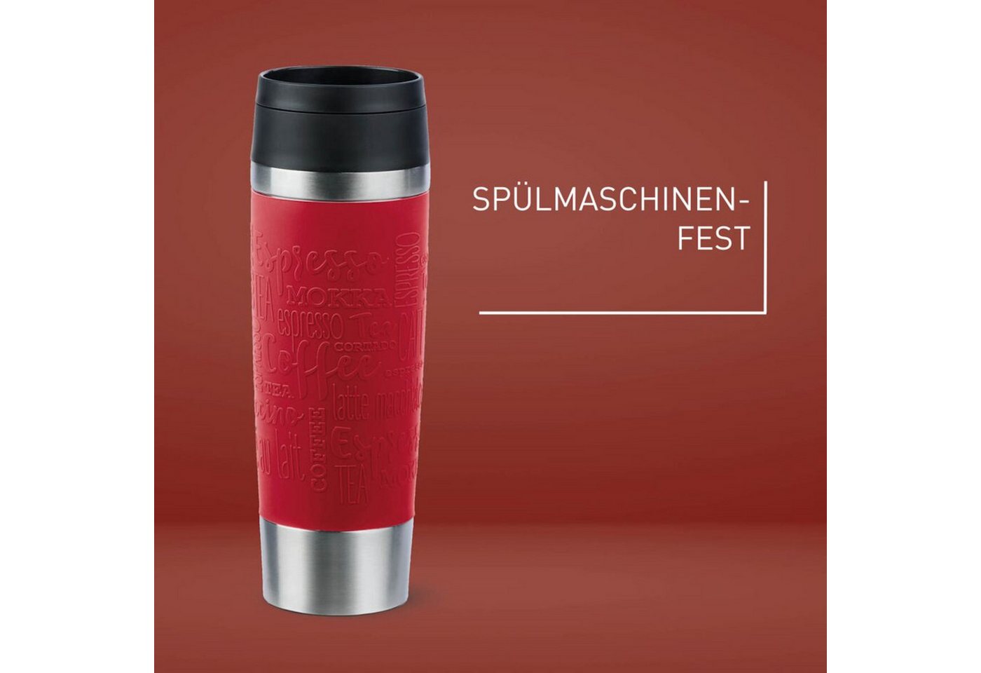 Emsa Thermobecher Travel Mug Classic, mit 360°-Trinköffnung, auslaufsicher, rutschfest, Edelstahl, Kunststoff, Silikon, 4h heiß, 8h kalt - 360 ml / 6h heiß, 12h – Bild 4 von 5
