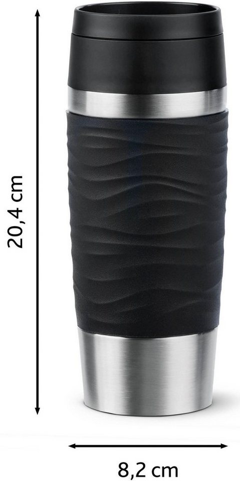 Emsa Thermobecher Travel Mug Classic Wave, Edelstahl, Kunststoff, Silikon, 100% dicht, spülmaschinenfest, 360°-Trinköffnung – Bild 5 von 5