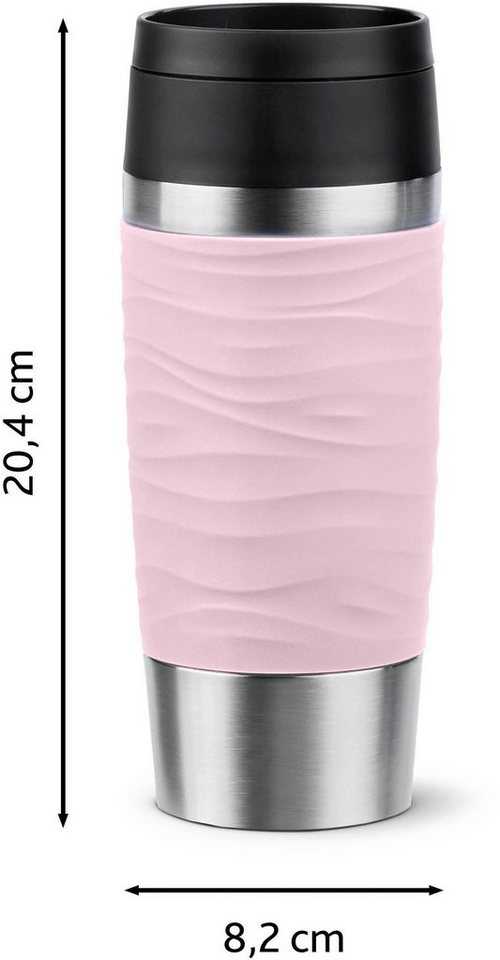 Emsa Thermobecher Travel Mug Classic Wave, Edelstahl, Kunststoff, Silikon, 100% dicht, spülmaschinenfest, 360°-Trinköffnung – Bild 5 von 5