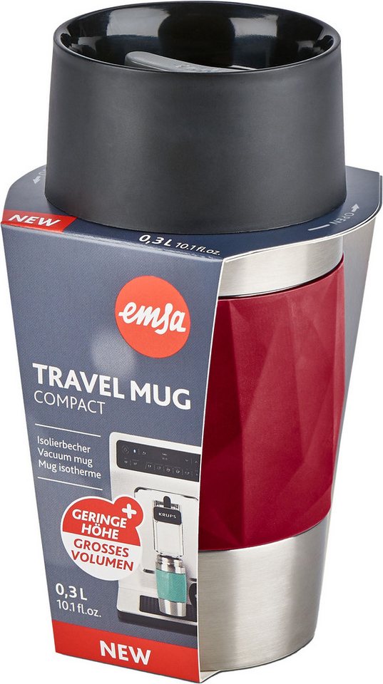 Emsa Thermobecher Travel Mug Compact, Edelstahl, Kunststoff, Silikon, 0,3L, Edelstahl, 3h warm/6h kalt, 360°Trinköffnung, spülmaschinenfest – Bild 3 von 5