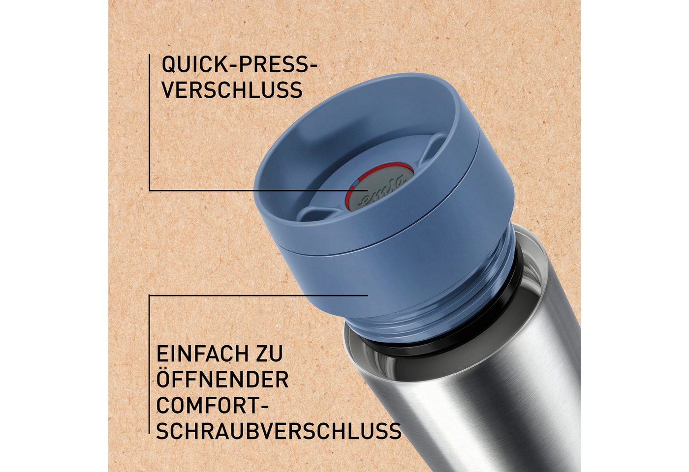 Emsa Thermobecher Travel Mug Eco, 1-tlg., Edelstahl, 0,36 Liter, auslaufsicher, 8h kalt, 4h warm, 360° Trinköffnung – Bild 5 von 5