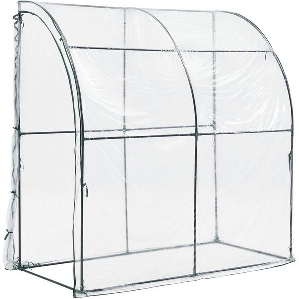 en.casa Anlehngewächshaus, Juta Gewächshaus Stahl 100 x 200 x 215 cm PVC Folie Transparent