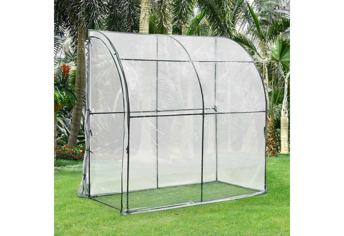 en.casa Anlehngewächshaus, Juta Gewächshaus Stahl 100 x 200 x 215 cm PVC Folie Transparent – Bild 2 von 5