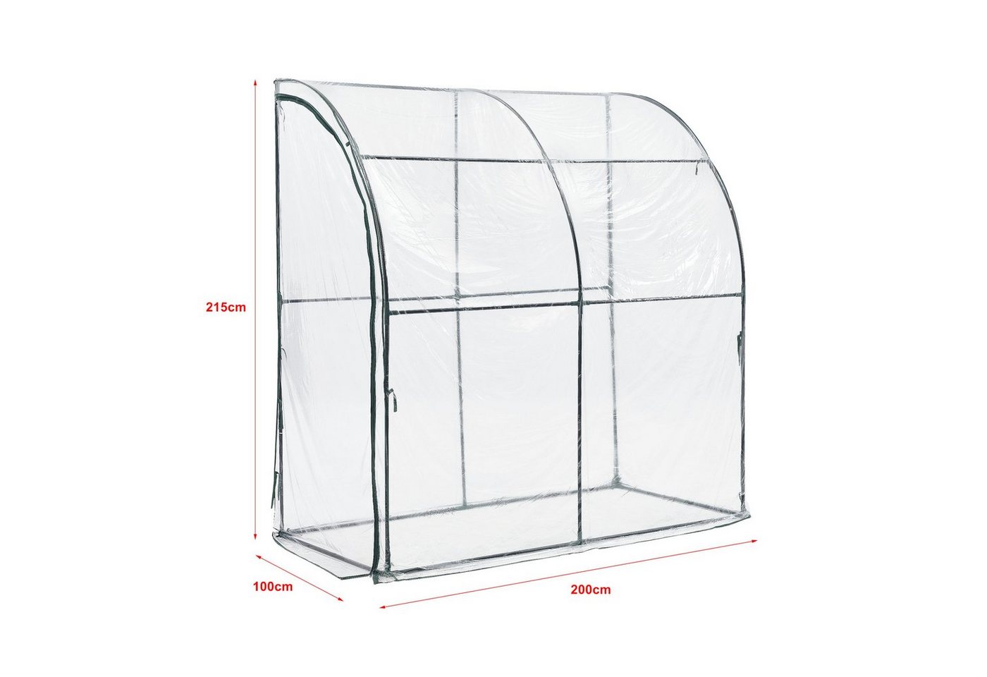en.casa Anlehngewächshaus, Juta Gewächshaus Stahl 100 x 200 x 215 cm PVC Folie Transparent – Bild 4 von 5