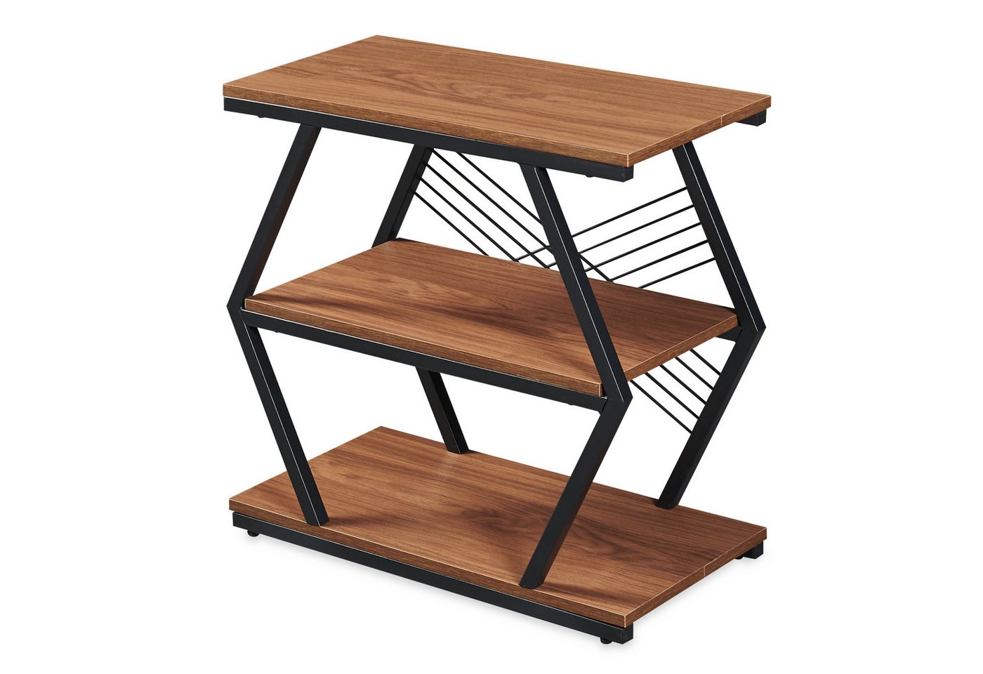 en.casa Beistelltisch, »Nolarg« mit 3 Ablagen 65 x 30 x 61 cm Schwarz/Walnussoptik – Bild 2 von 5