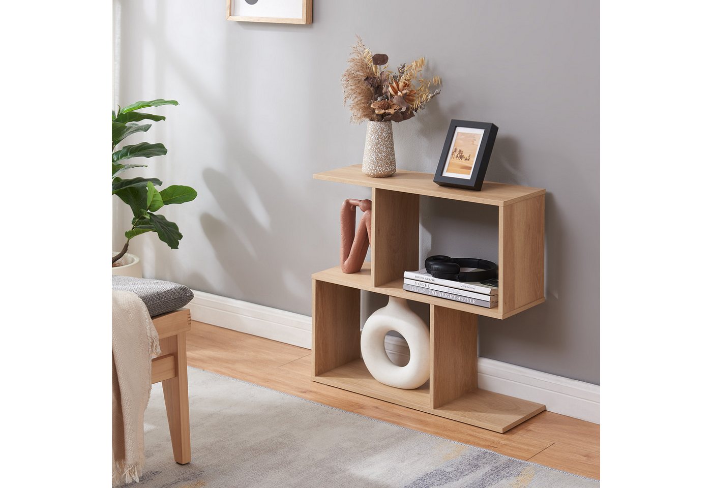 en.casa Beistelltisch, »Koxjö« mit Stauraum 57 x 60 x 20 cm Eicheoptik – Bild 2 von 5