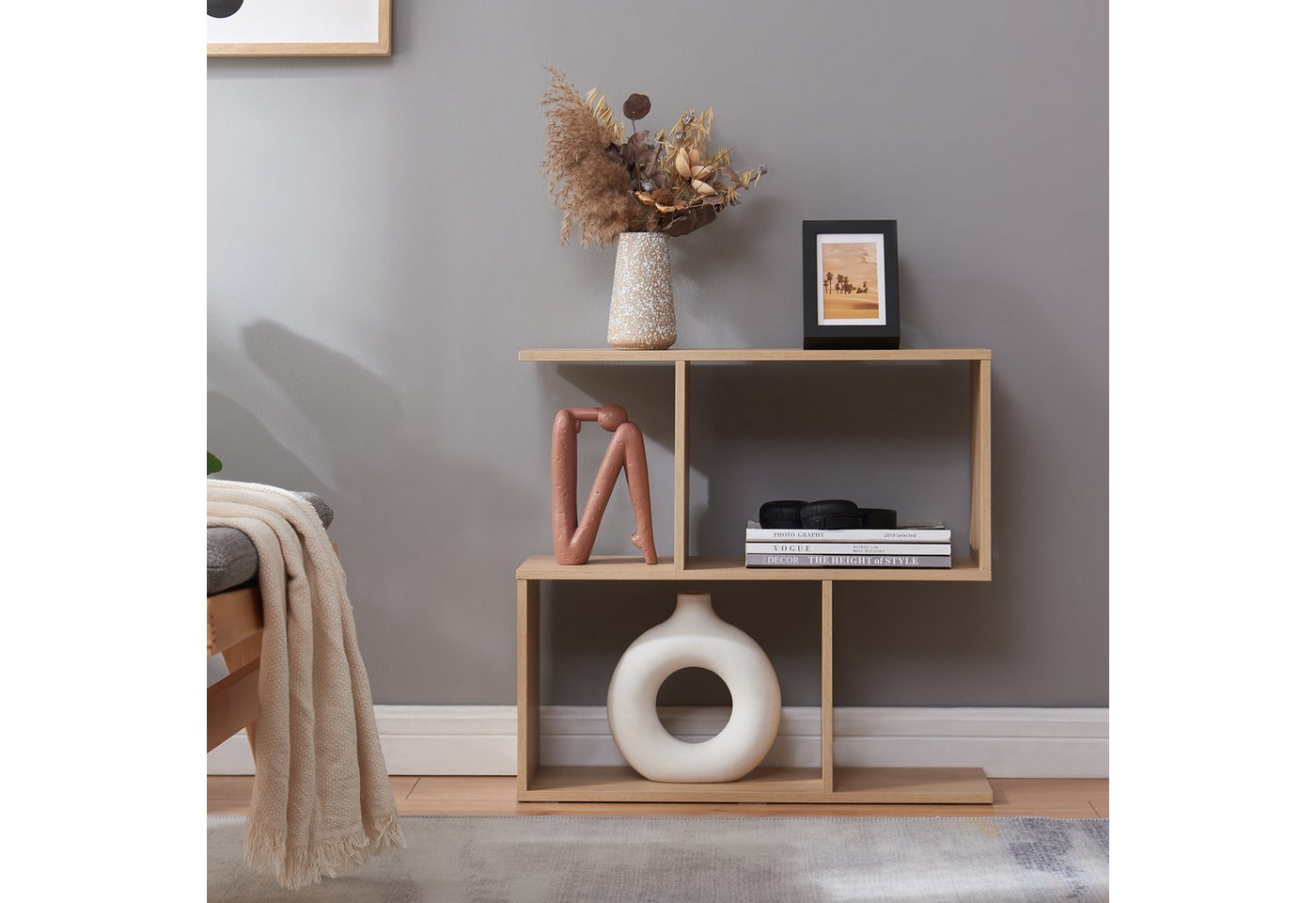 en.casa Beistelltisch, »Koxjö« mit Stauraum 57 x 60 x 20 cm Eicheoptik – Bild 3 von 5