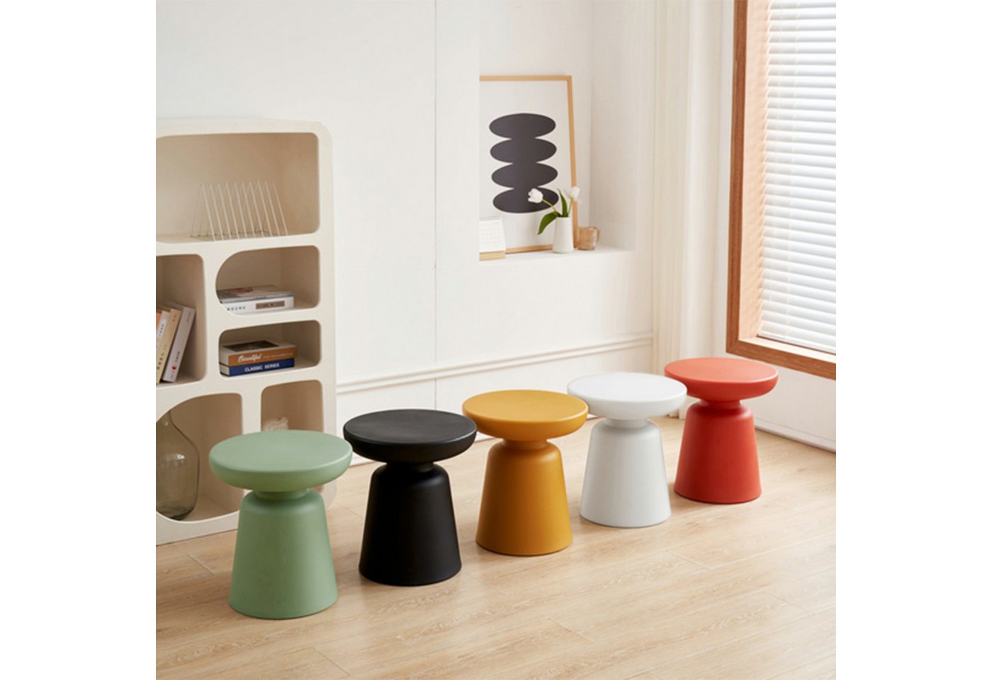 en.casa Beistelltisch, »Posio« Sofatisch 44xØ40 cm Kunststoff rund Pilzform Schwarz – Bild 5 von 5