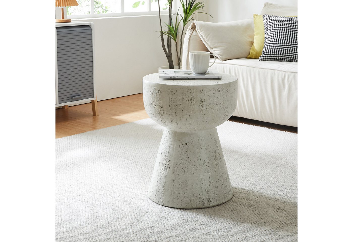 en.casa Beistelltisch, »Oulvepijanse« Leichtbeton fertig montiert 51xØ40 cm Weiß – Bild 2 von 5