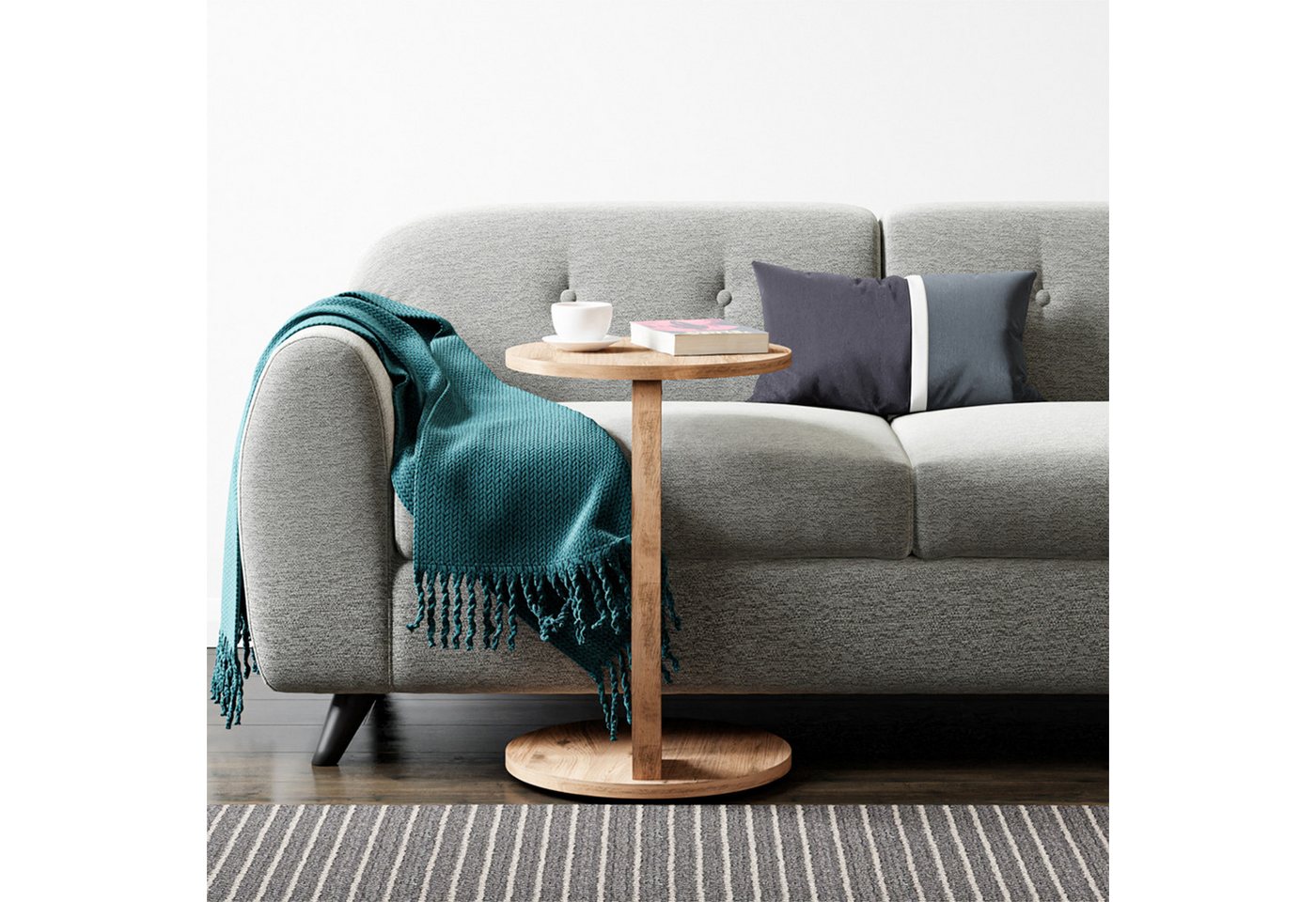 en.casa Beistelltisch, »Holeby« C-Form mit 4 Rollen rund 56 x Ø 38 cm Holzoptik – Bild 4 von 5