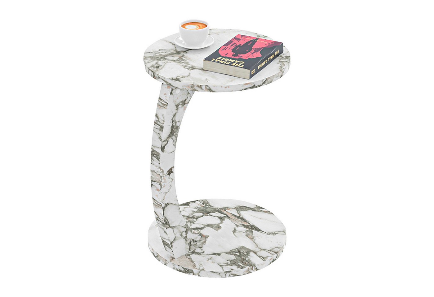 en.casa Beistelltisch, »Holeby« C-Form mit 4 Rollen rund 56xØ38 cm Marmoroptik, cremeweiß – Bild 5 von 5