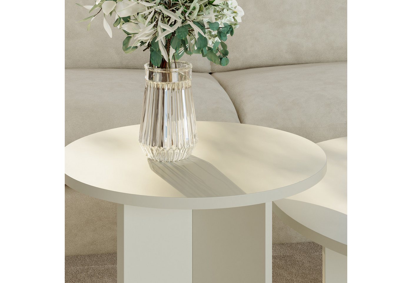 en.casa Beistelltisch (2-St), »Verummetka« rund Sandfarben (Oatmeal) – Bild 5 von 5