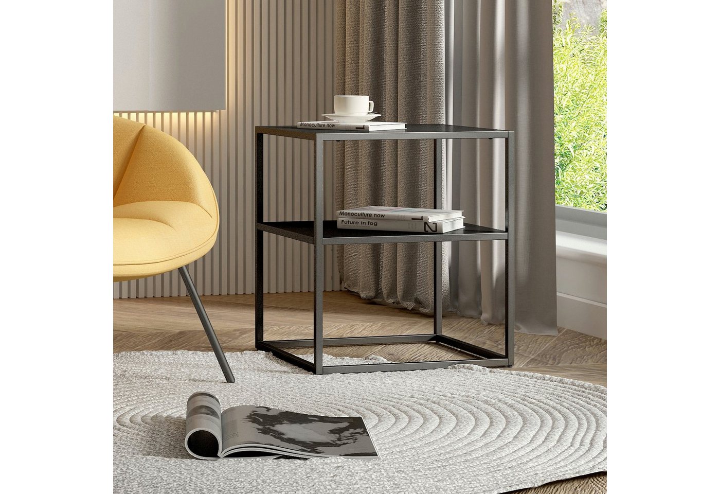 en.casa Beistelltisch, »Raahe« mit Ablage aus Stahl 50 x 45 x 40 cm Schwarz – Bild 2 von 5