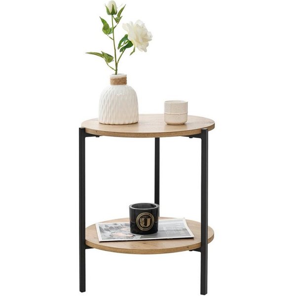 en.casa Beistelltisch, »Kuopio« Sofatisch aus Metall und MDF Ø40 cm Schwarz/Holzoptik