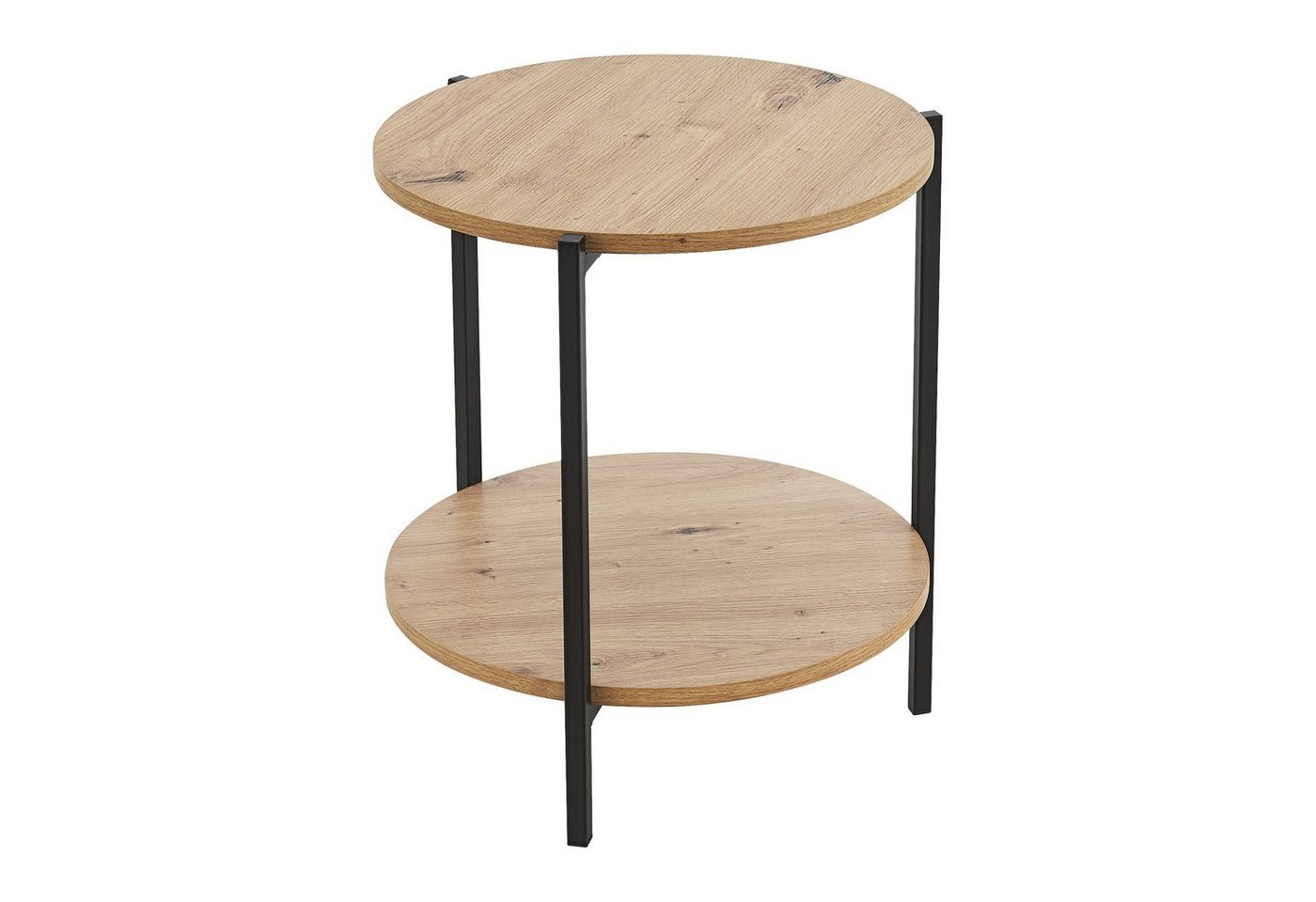 en.casa Beistelltisch, »Kuopio« Sofatisch aus Metall und MDF Ø40 cm Schwarz/Holzoptik – Bild 3 von 5