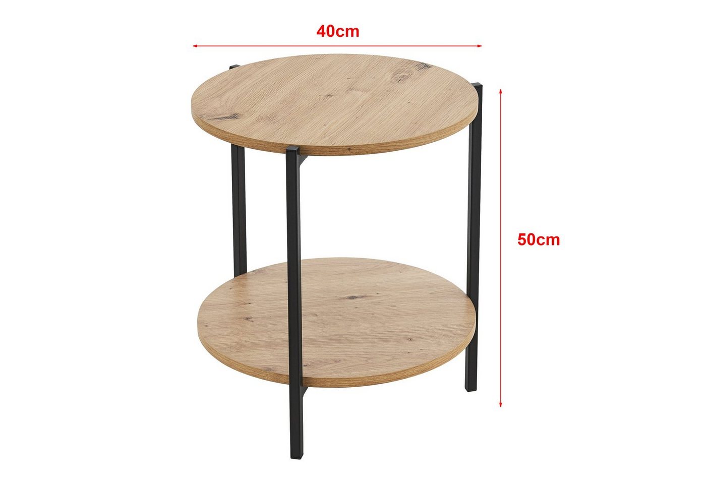en.casa Beistelltisch, »Kuopio« Sofatisch aus Metall und MDF Ø40 cm Schwarz/Holzoptik – Bild 4 von 5