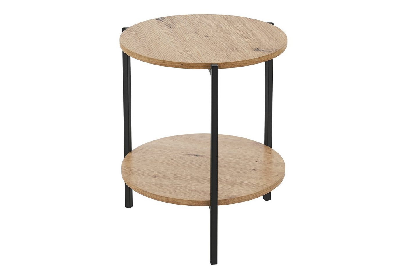 en.casa Beistelltisch, »Kuopio« Sofatisch aus Metall und MDF Ø40 cm Schwarz/Holzoptik – Bild 5 von 5