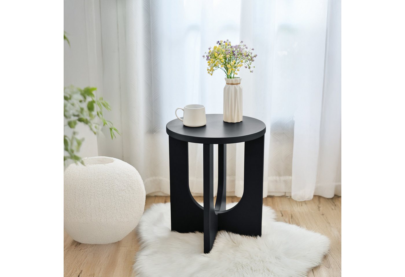 en.casa Beistelltisch, »Kysdajore« rund MDF 50 x Ø40 cm Schwarz – Bild 2 von 5
