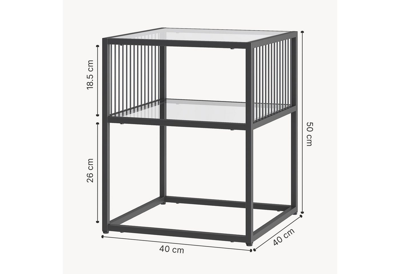 en.casa Beistelltisch, »Tronevn« mit Glasplatte Stahl 50 x 40 x 40 cm Schwarz – Bild 5 von 5