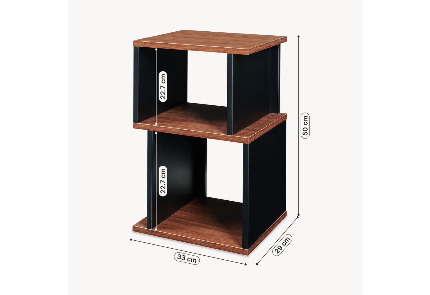 en.casa Beistelltisch, »Trond« mit 2 offenen Fächern 50 x 33 x 29 cm Schwarz/Walnussoptik – Bild 3 von 5
