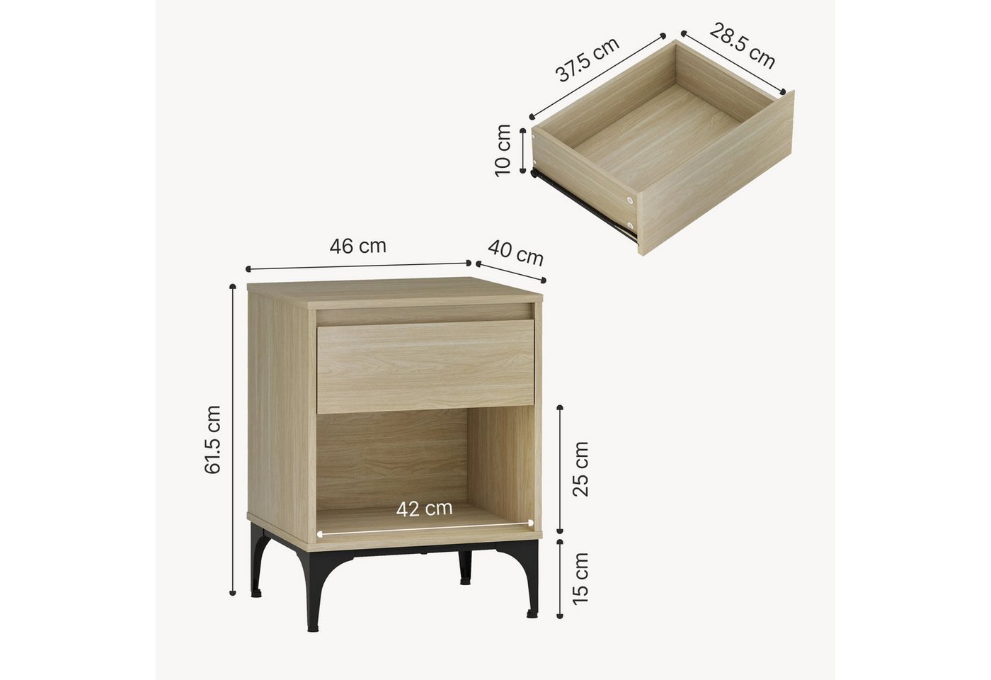 en.casa Beistelltisch, »Kistiandi« 62 x 46 x 40 cm Eicheoptik, hell – Bild 5 von 5