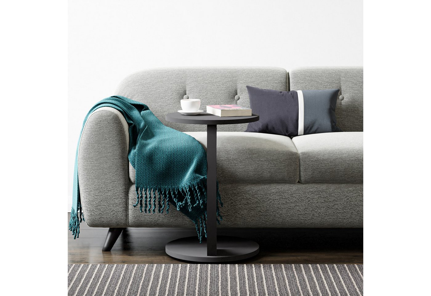 en.casa Beistelltisch, »Holeby« C-Form mit 4 Rollen rund 56 x Ø 38 cm Grau – Bild 4 von 5