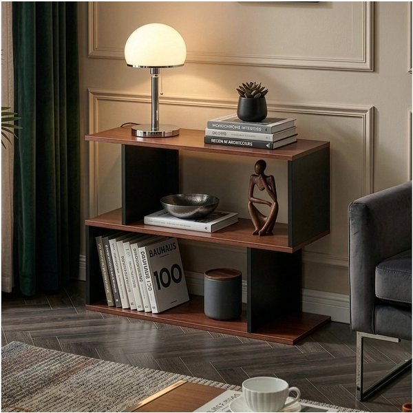en.casa Beistelltisch, »Trond« mit 2 offenen Fächern 80 x 29 x 60 cm Schwarz/Walnussoptik