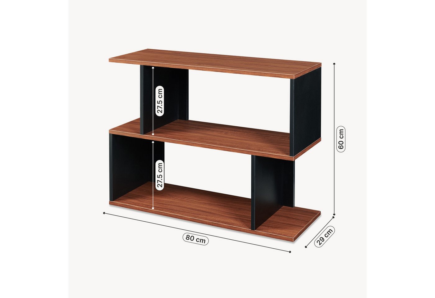 en.casa Beistelltisch, »Trond« mit 2 offenen Fächern 80 x 29 x 60 cm Schwarz/Walnussoptik – Bild 3 von 5