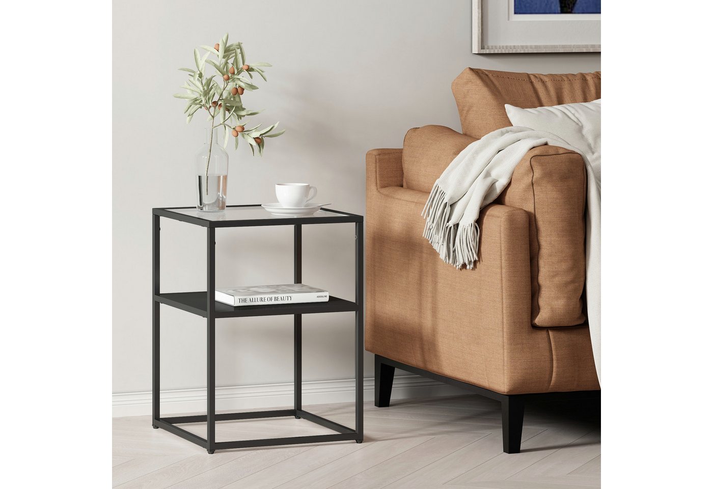 en.casa Beistelltisch, »Solund« Stahl Glas 55 x 40 x 40 cm Schwarz, matt – Bild 2 von 5
