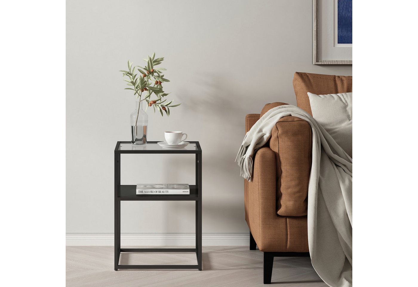 en.casa Beistelltisch, »Solund« Stahl Glas 55 x 40 x 40 cm Schwarz, matt – Bild 3 von 5
