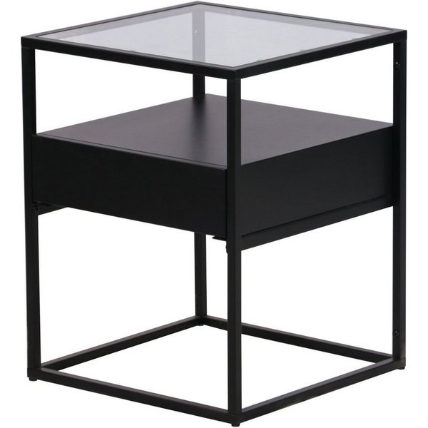 en.casa Beistelltisch, »Vissenbjerg« mit Schublade und Tischplatte aus Glas Schwarz, matt
