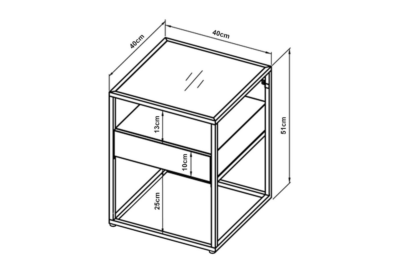 en.casa Beistelltisch, »Vissenbjerg« mit Schublade und Tischplatte aus Glas Schwarz, matt – Bild 4 von 5