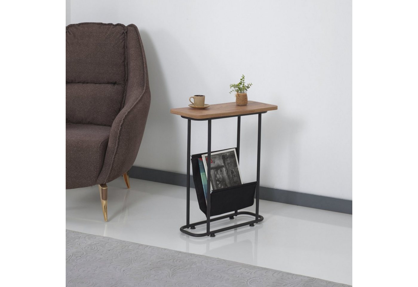 en.casa Beistelltisch, Bov Couchtisch mit Stauraum Schwarz/Walnuss-Optik – Bild 3 von 5