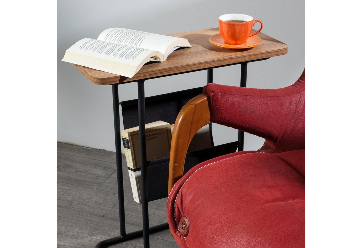 en.casa Beistelltisch, Bov Couchtisch mit Stauraum Schwarz/Walnuss-Optik – Bild 5 von 5