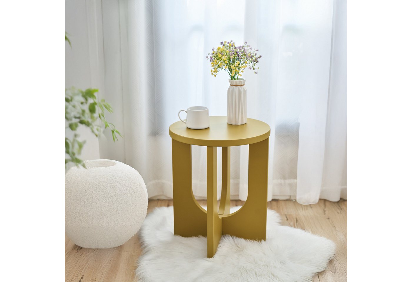 en.casa Beistelltisch, »Kysdajore« rund MDF 50 x Ø40 cm Senfgelb – Bild 2 von 5