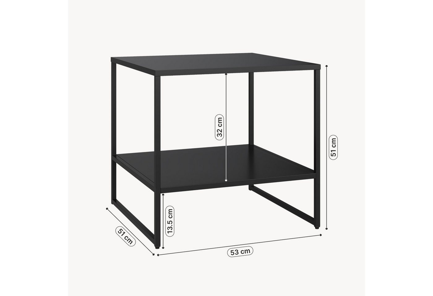 en.casa Beistelltisch, »Salsnes« 53 x 51 x 51 cm mit Ablage rechteckig Stahl Schwarz – Bild 3 von 5