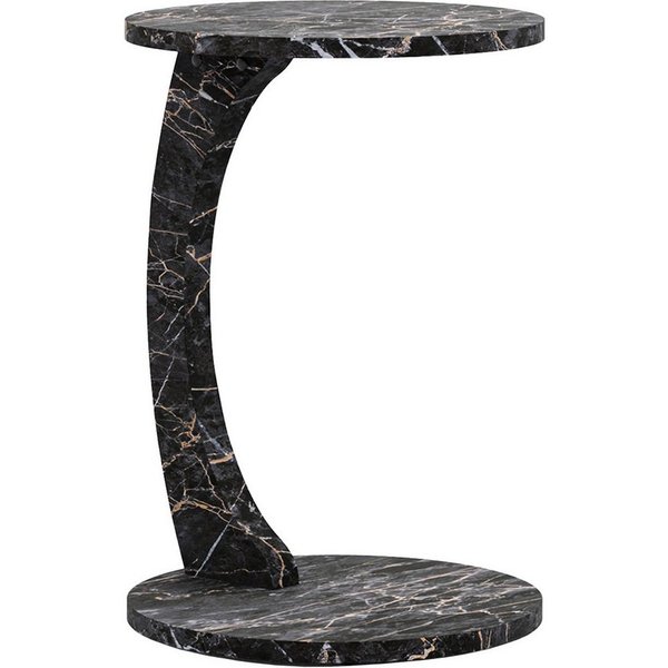 en.casa Beistelltisch, »Holeby« C-Form mit 4 Rollen rund 56 x Ø 38 cm Marmoroptik, schwarz