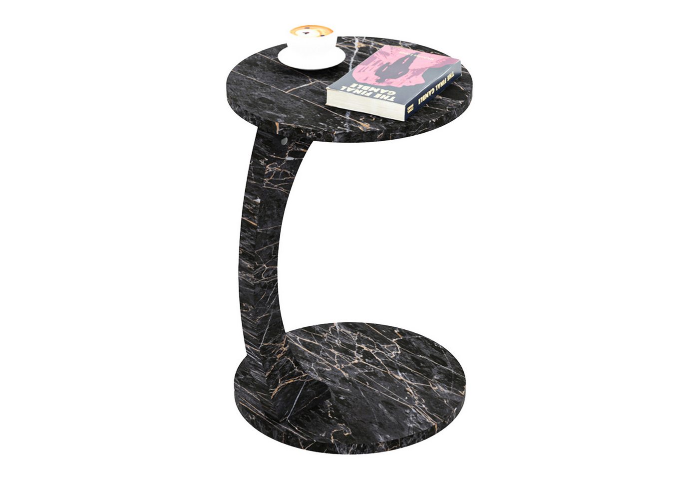 en.casa Beistelltisch, »Holeby« C-Form mit 4 Rollen rund 56 x Ø 38 cm Marmoroptik, schwarz – Bild 5 von 5