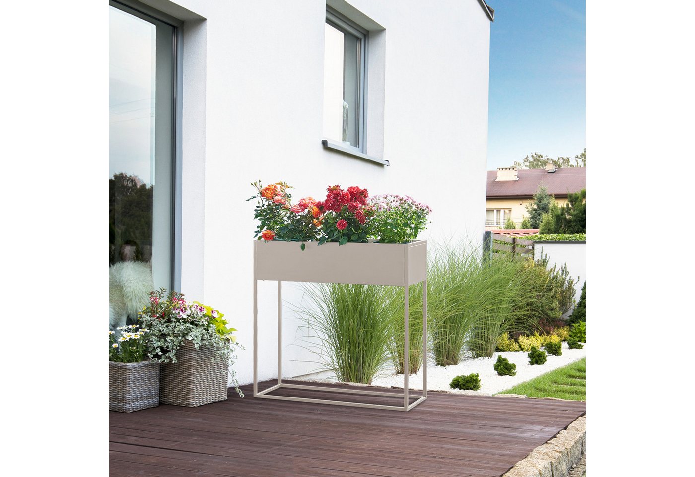 en.casa Blumenkasten, »Joensuu« Hochbeet 80 x 80 x 25 cm Stahl Grau – Bild 4 von 5