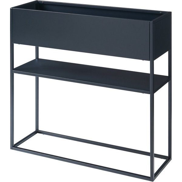 en.casa Blumenkasten, »Joensuu« Hochbeet mit Ablage 80 x 80 x 25 cm Stahl Schwarz