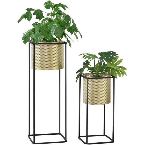en.casa Blumenständer (Set, 2er), »Mettet« Pflanzenständer 2er Set Metall Goldfarben/Schwarz