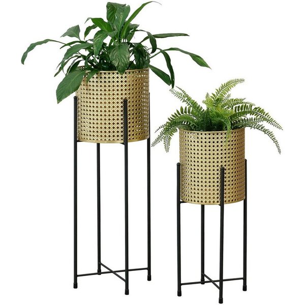 en.casa Blumenständer (Set, 2er), »Mol« Blumenkübel Pflanzenständer Pflanztopf Metall gold/schwarz