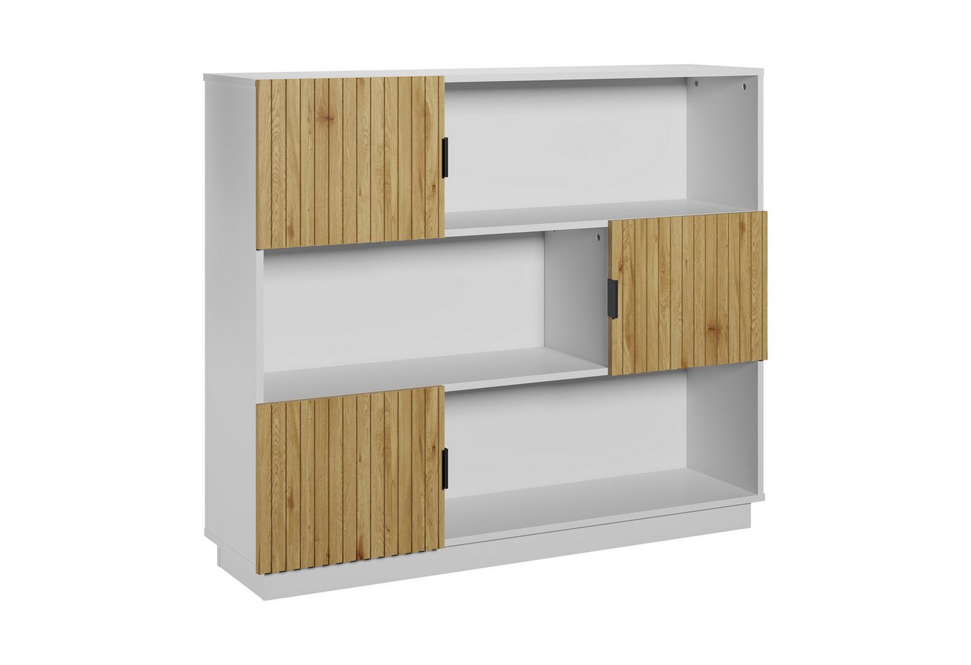 en.casa Bücherregal, »Verhundar« mit 3 Türen 102 x 120 x 30 cm Weiß / Holzfarben – Bild 3 von 5