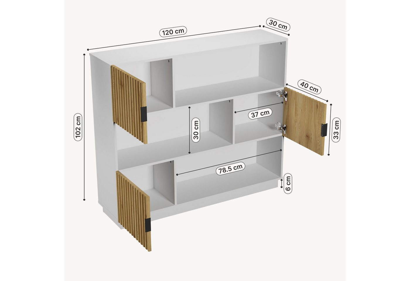 en.casa Bücherregal, »Verhundar« mit 3 Türen 102 x 120 x 30 cm Weiß / Holzfarben – Bild 4 von 5