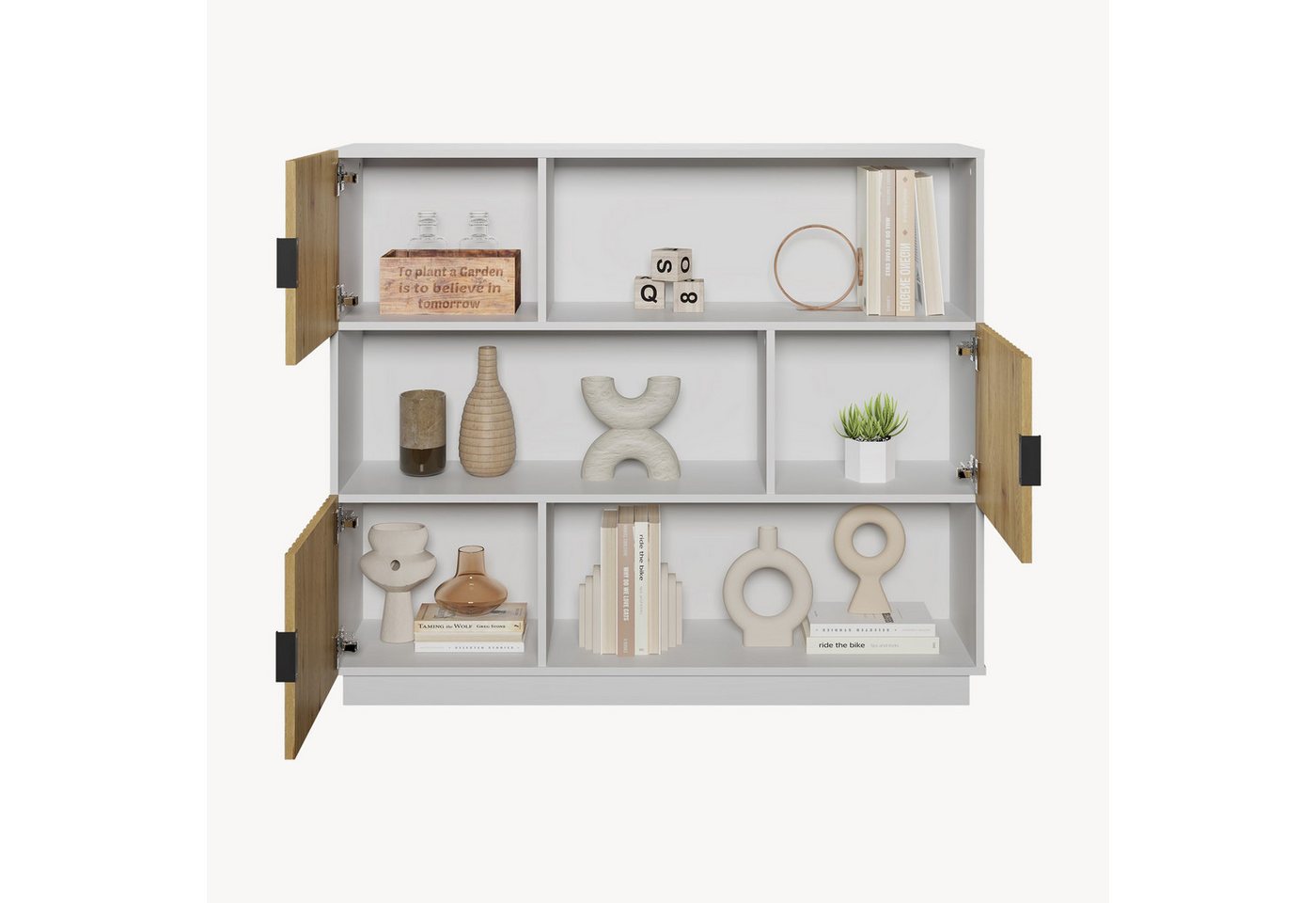 en.casa Bücherregal, »Verhundar« mit 3 Türen 102 x 120 x 30 cm Weiß / Holzfarben – Bild 5 von 5