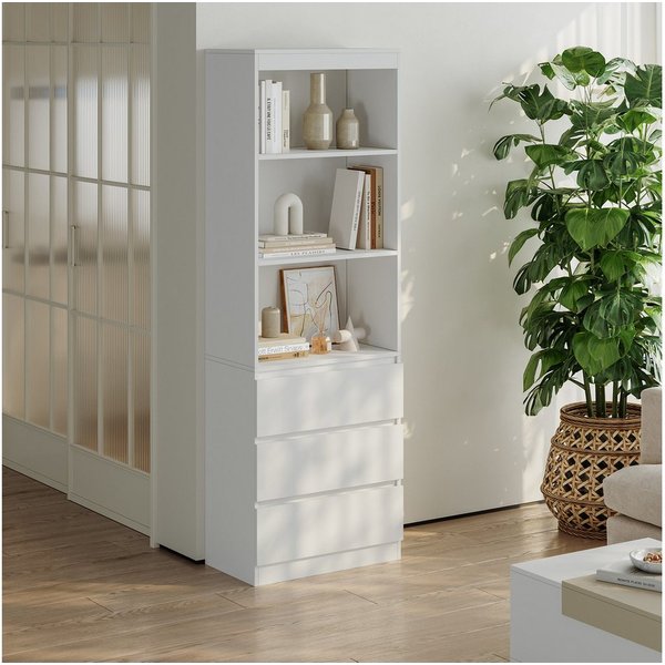 en.casa Bücherregal, »Les« mit 3 Schubladen 180 x 60 x 35 cm Weiß