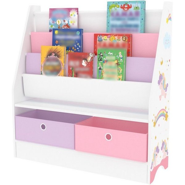 en.casa Bücherregal, »Neda« Kinderregal 74x71x23 cm mit Einhorn-Motiv Weiß/Lila/Rosa
