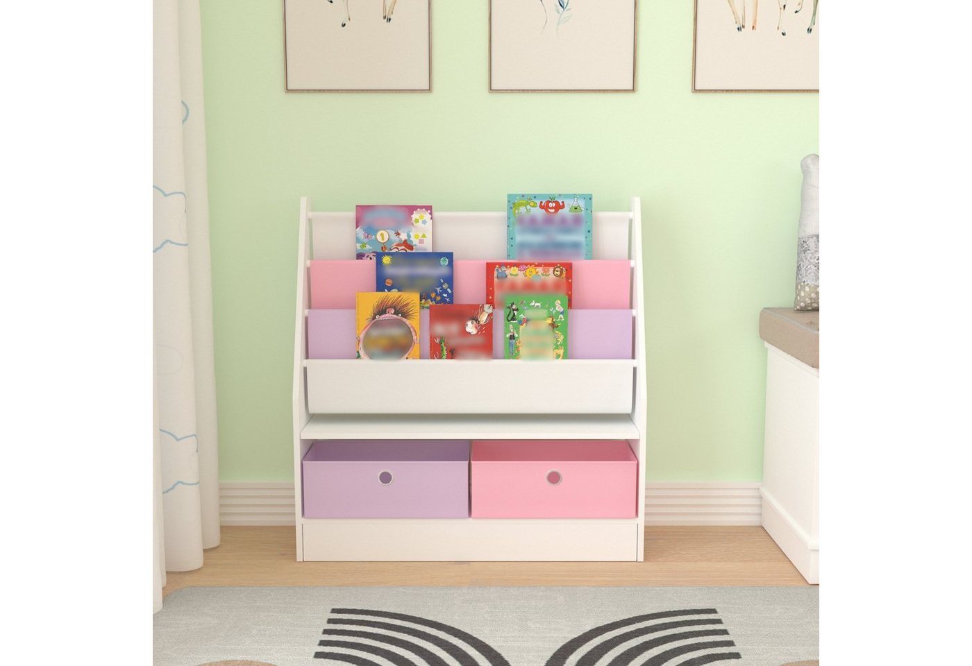 en.casa Bücherregal, »Neda« Kinderregal 74x71x23 cm mit Einhorn-Motiv Weiß/Lila/Rosa – Bild 3 von 5