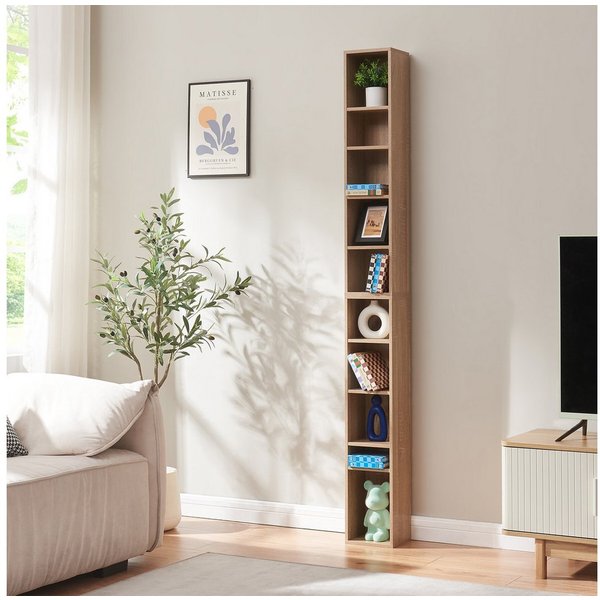 en.casa CD-Regal, »Tynset« 187x20x17 cm mit 10 Fächern Sonoma-Eichenoptik